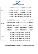 Zahlen Buchstaben Konvolut Decal Modellauto Tuning 1:18