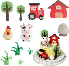 7er Set Bauernhof Geburtstagsdeko Tiere Kuh Traktor Schwein Kuchen