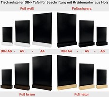 Tischaufsteller DIN - Tafel für Beschriftung mit Kreidemarker und Fuß aus Holz -