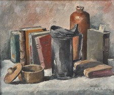 Altes Gemälde - Stillleben mit Büchern u.a. - Ludwig Klein 1946 Dorsten