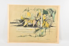 C25Q12- Kreidezeichnung abstrakte Tiere ua Raubkatze signiert Barry Glasson 