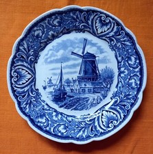 Wunderschöner Delfs Wandteller, Windmühlen Motive, Blau/Weiß, Durchmesser 25 cm