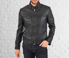 Reiter Look Jacke : Schwarz Klassisch Handgemachte Leder Mantel Mit Zipper