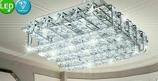 LUXUS LED WOHNZIMMER / ESSZIMMER LAMPE DECKENLAMPE METALL mit KRISTALL + CHROM
