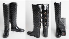 2935 schwarze Hunter gummistiefel reiterstil, schnallen, gesteppt gr 39