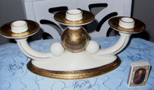 Grosser Kerzenständer Alka Kunst Porzellan vergoldet 25 cm 70er