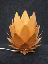 VINTAGE HOLZ LOTUS BLUMEN LAMPE TISCHLAMPE ONYX SOCKEL BOHO TIKKI STIL