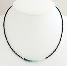 Schwarz Spinell mit Smaragd Kette Edelsteinkette feingeschliffen Damen Collier