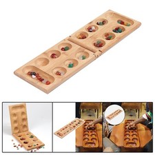 Tragbares, Faltbares Mancala Brettspiel Aus Holz mit Bunten Steinen