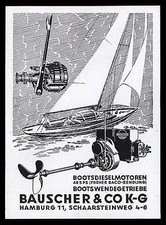 Alte Werbung 1950 Bootsdieselmotoren Bootswendegetriebe Bauscher & Co. Hamburg