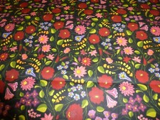  NEU Stoff 100 % Baumwolle Patchwork Blumen retro schwarz rot bunt 