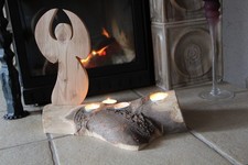 Advent-Rustikal- Baumscheibe Eberesche mit Engel-Geschenk-Weihnachten