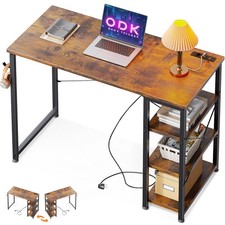 ODK Kleiner Schreibtisch, 100x40x75cm Computertisch mit 3 Steckdose und USB L...