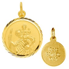 Echt Gold 333 Christophorus Anhänger Gott schütze Dich mit Kette Silber 925 verg