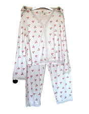 Neu Schlafanzug/Lang Arm XXL Muster Rote Kirschen/Spitze  Nachthemd/Relax/bügelf