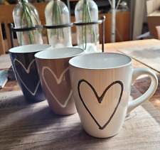 3 x Tassen Herz Beige Weiß