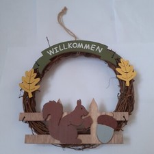 Tür Kranz "Willkommen" mit Eichhörnchen Holz detailreich Ø 19cm Kordelaufhänger