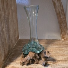 Glasvase auf Wurzelholz Dekorierbar  Vase Holz Glas 