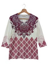 Ovanti Damen Langarmshirt Gr. 42/L Weiß Casual Abstraktes Muster