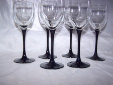 Luminarc Domino 6 Weingläser Vintage France schwarzer Fuß Stiel