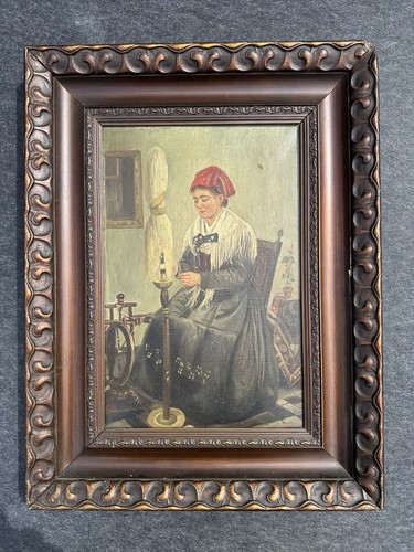 Alte frau spinnrad ölbild - frau,