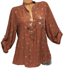 Italy Bluse Tunika Glitzer Sternchen Pailletten 100% Baumwolle Damen Hemd 42 44