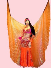 Ägyptische PROFI Bauchtanzkostüm Hand bestikt Pailletten 5 teilig Orange Pink...