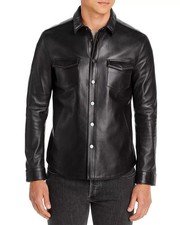 Herren Schwarz Lederhemd Echt