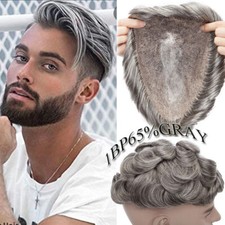 PU Skin Remy Echthaar Herren Toupee für Männer Toupet Herren-Perücke Haarteil DE