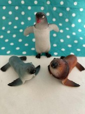 3x Spielzeug maritime Deko Figur ca. 9-10cm grau schwarz braun Pinguin Seehund