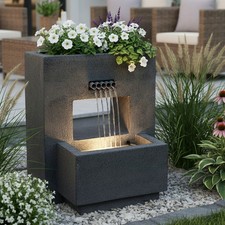 Gartenbrunnen mit Beleuchtung bepflanzbar Betonoptik 57 cm Springbrunnen LED