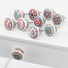 10 Stück Möbelknöpfe Keramik Mandala bedruckt Schrankknöpfe Rosa Rot weiß Knober