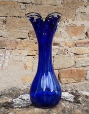 ***VINTAGE GLASVASE*TULPENFORM*BLAU*KRAGEN*70ER JAHRE*MUNDGEBLASEN***