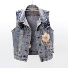 Damen Denim Ärmellose Jacke