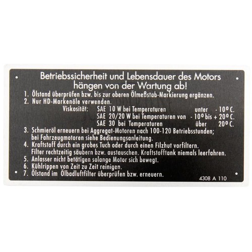Typenschild passend für