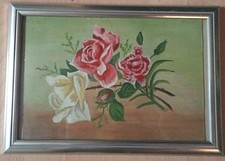 Ölbild Stillleben Blumen, Rosenstrauß Signiert Dorn Bilderrahmen 30x20cm