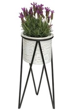 Blumenhocker mit Topf Metall Schwarz Weiß Blumenständer 96043 Blumensäule Modern