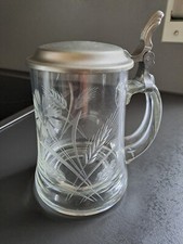 Glaskrug mit Zinndeckel, 1/2 Liter