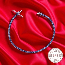 Tennisarmband – Echtes 925 Silber Saphirblaue CZ Steine Bracelet mit Geschenkbox