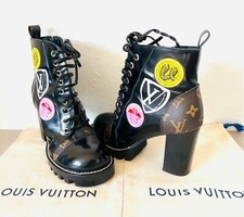 LOUIS VUITTON Damen Checkpoint Boots schwarzes Lackleder + LV Monogram Größe 38