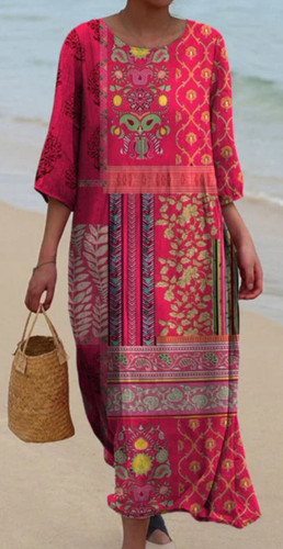Kaftan damen xxl - rottöne, mit