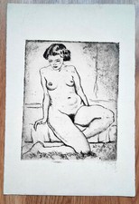 originale Radierung sitzender Frauenakt, unbekannter Künstler (111)
