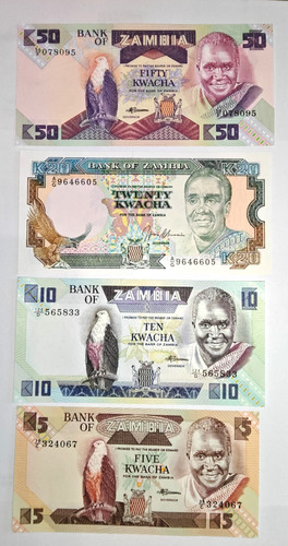 Banknoten zambia 20 - banknoten, 5/10/20/50