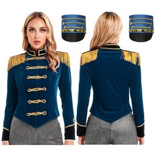 DE iEFiEL Damen Zirkus Kostüm Set Samt Blazer Jacke Langarm mit Hut Cosplay