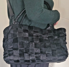 ?? Annette Görtz riesige Handtasche Tasche Weekender Leder schwarz geflochten