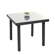 B-Ware Poly-Rattan Gartentisch Chieti, Esstisch mit Glasplatte, 80x80cm, schwarz