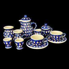 Bunzlau Pfauenauge: Miniatur Set / Puppengeschirr, bestehend aus 11 Teilen