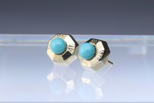 Paar 8kt Türkis-Ohrstecker 333er Gold Schmuck 8-eckige Ohrringe 8 Karat