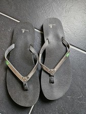 SANUK Yoga Spree Damen Flip-Flops Sandalen Zehentrenner metallic gold schwarz 40