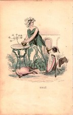 Kol. Lithographie Grafik 19 Jh. Les Fleurs animee Mode Damen Pflanzen Karikatur